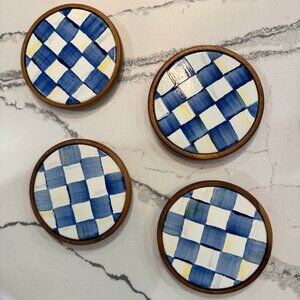 MacKenzie -Childs Set of 4 Royal Check Enamel Coasters on Wood